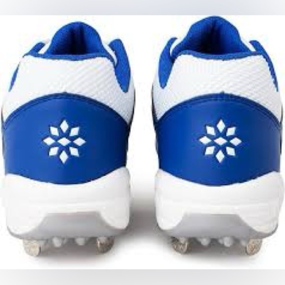 The image shows a RIP-IT Diamond Girls Molded Softball Cleat in White/Royal Blue - Picture 2 of 3